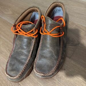Twisted X Men's Brown Leather Loafers with Orange Laces